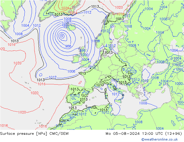 Luchtdruk (Grond) CMC/GEM ma 05.08.2024 12 UTC