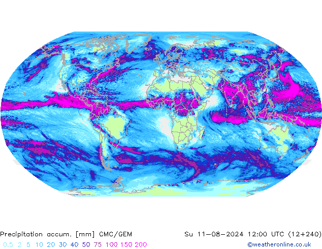 Totale neerslag CMC/GEM zo 11.08.2024 12 UTC