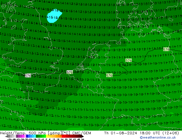 Hoogte/Temp. 500 hPa CMC/GEM do 01.08.2024 18 UTC