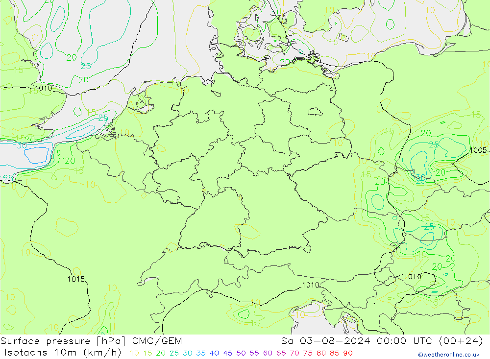 Isotachen (km/h) CMC/GEM za 03.08.2024 00 UTC