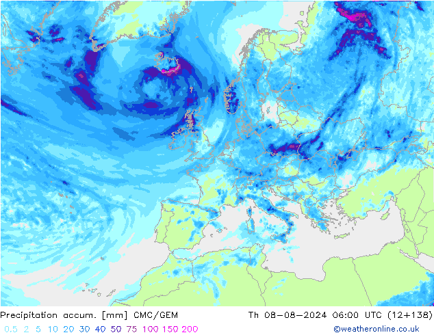 Totale neerslag CMC/GEM do 08.08.2024 06 UTC