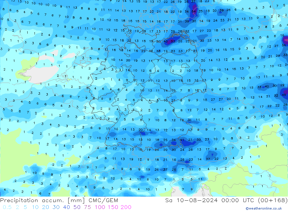 Precipitation accum. CMC/GEM 星期六 10.08.2024 00 UTC