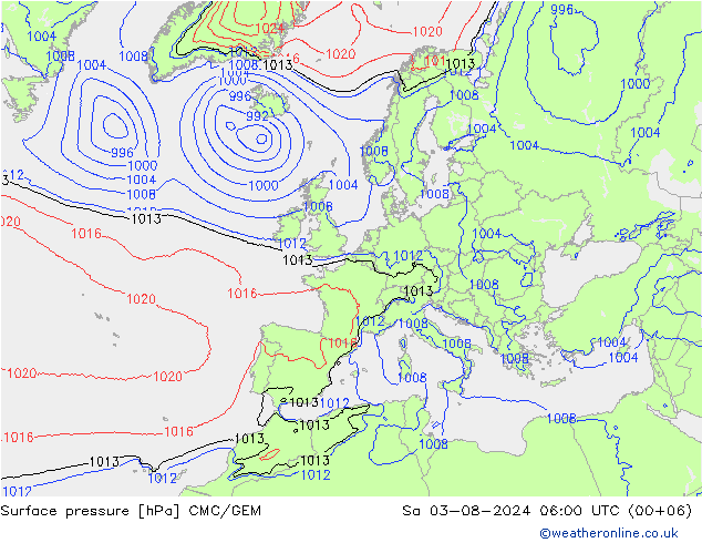 地面气压 CMC/GEM 星期六 03.08.2024 06 UTC