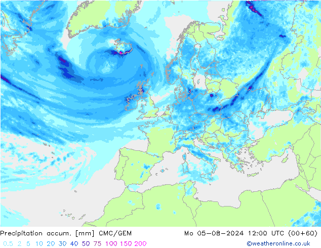 Totale neerslag CMC/GEM ma 05.08.2024 12 UTC