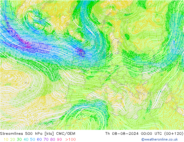 Stroomlijn 500 hPa CMC/GEM do 08.08.2024 00 UTC