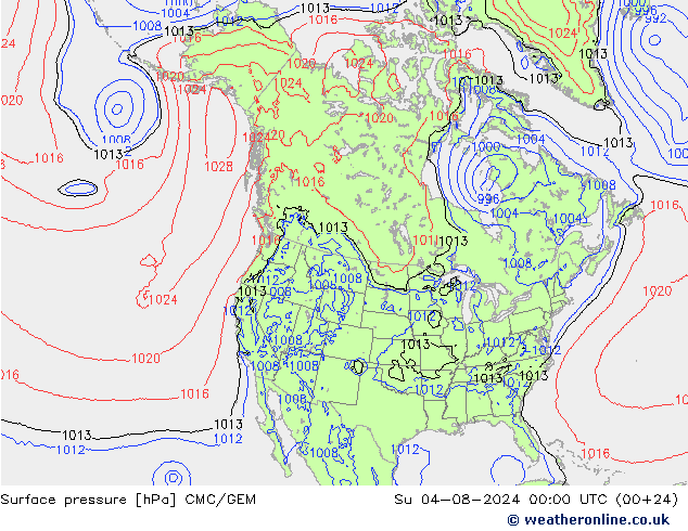 Luchtdruk (Grond) CMC/GEM zo 04.08.2024 00 UTC