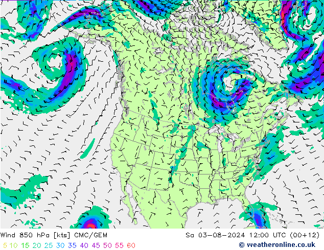 Wind 850 hPa CMC/GEM za 03.08.2024 12 UTC