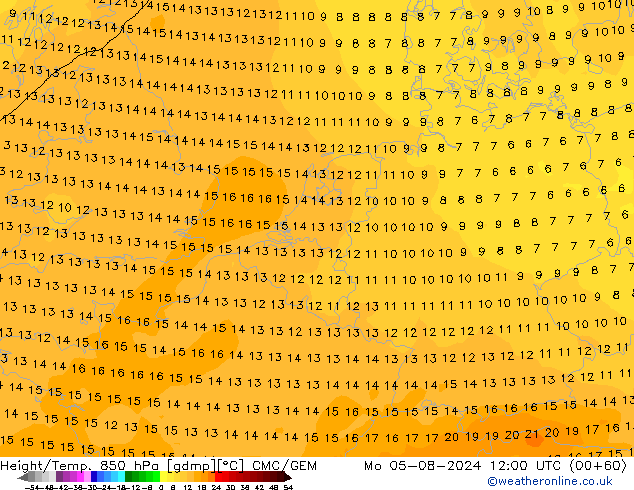 Hoogte/Temp. 850 hPa CMC/GEM ma 05.08.2024 12 UTC