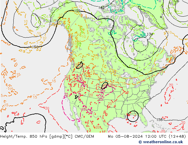 Hoogte/Temp. 850 hPa CMC/GEM ma 05.08.2024 12 UTC