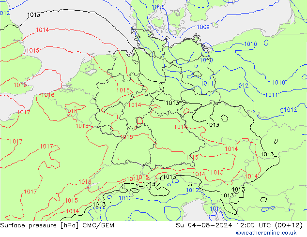 Luchtdruk (Grond) CMC/GEM zo 04.08.2024 12 UTC