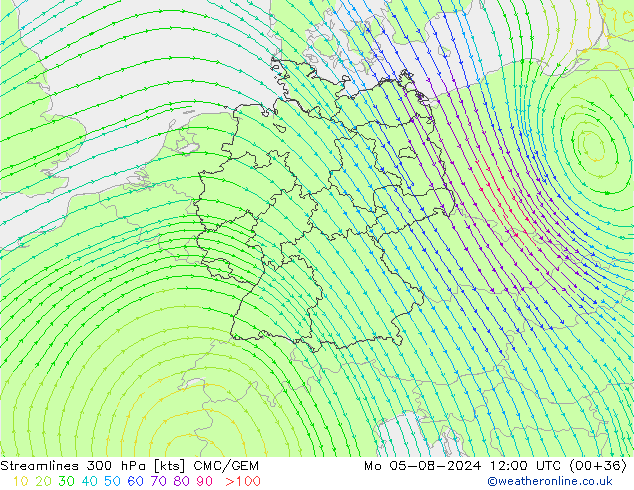 Stroomlijn 300 hPa CMC/GEM ma 05.08.2024 12 UTC