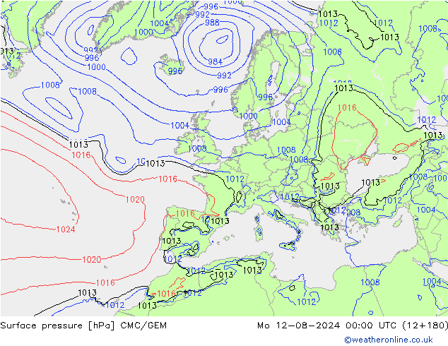 地面气压 CMC/GEM 星期一 12.08.2024 00 UTC