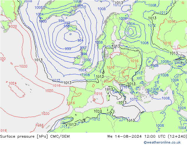 Luchtdruk (Grond) CMC/GEM wo 14.08.2024 12 UTC