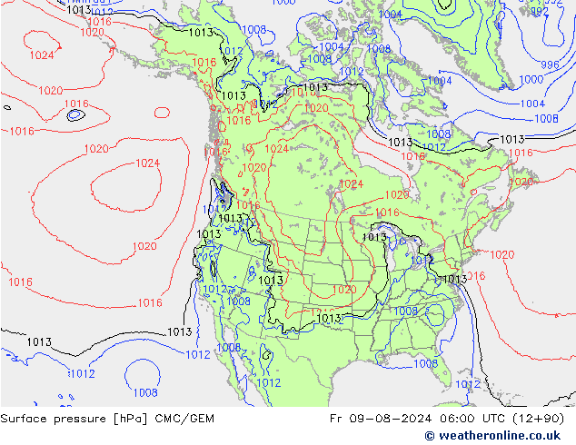 地面气压 CMC/GEM 星期五 09.08.2024 06 UTC