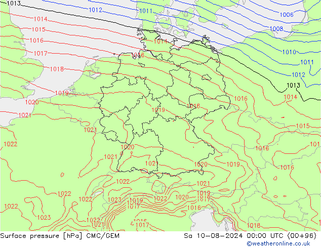 地面气压 CMC/GEM 星期六 10.08.2024 00 UTC