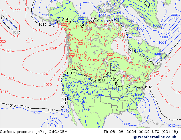 Luchtdruk (Grond) CMC/GEM do 08.08.2024 00 UTC