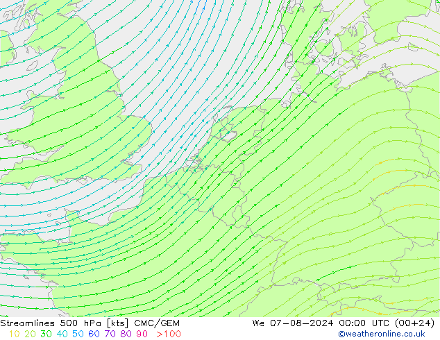 风 500 hPa CMC/GEM 星期三 07.08.2024 00 UTC