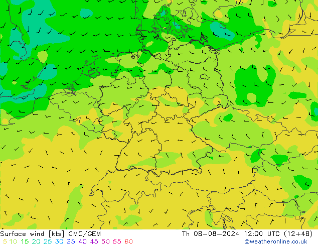 Wind 10 m CMC/GEM do 08.08.2024 12 UTC