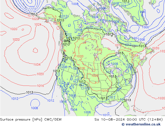 地面气压 CMC/GEM 星期六 10.08.2024 00 UTC