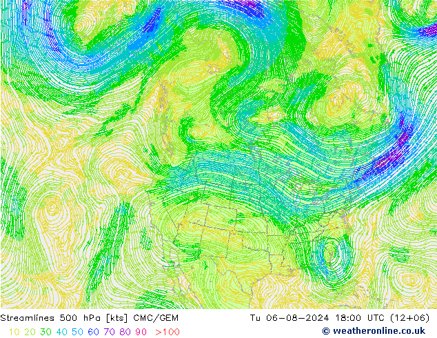风 500 hPa CMC/GEM 星期二 06.08.2024 18 UTC