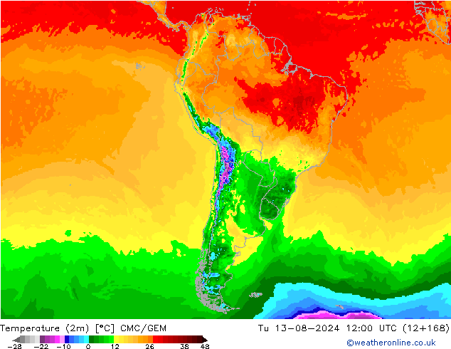 Temperatuurkaart (2m) CMC/GEM di 13.08.2024 12 UTC