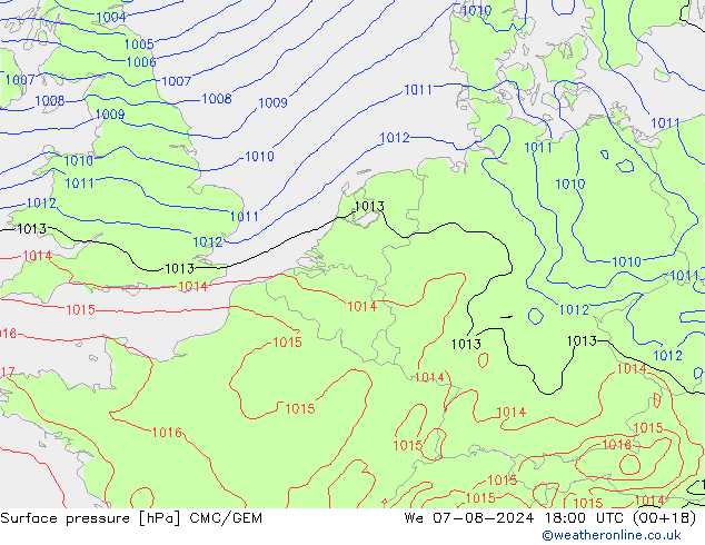 Luchtdruk (Grond) CMC/GEM wo 07.08.2024 18 UTC