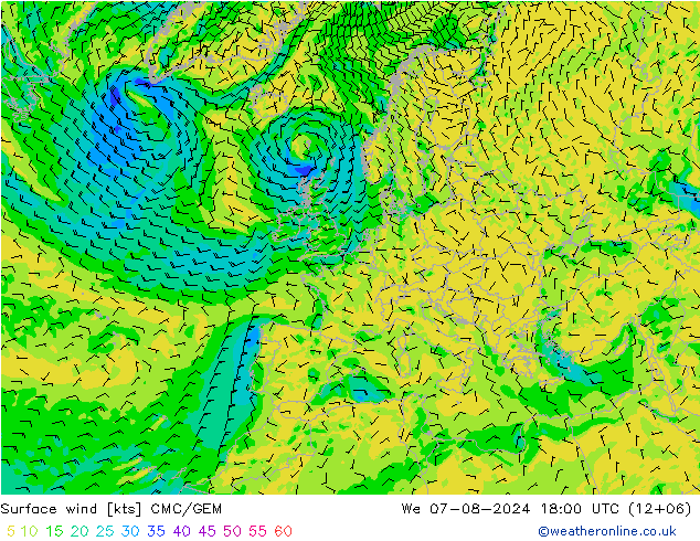 Wind 10 m CMC/GEM wo 07.08.2024 18 UTC