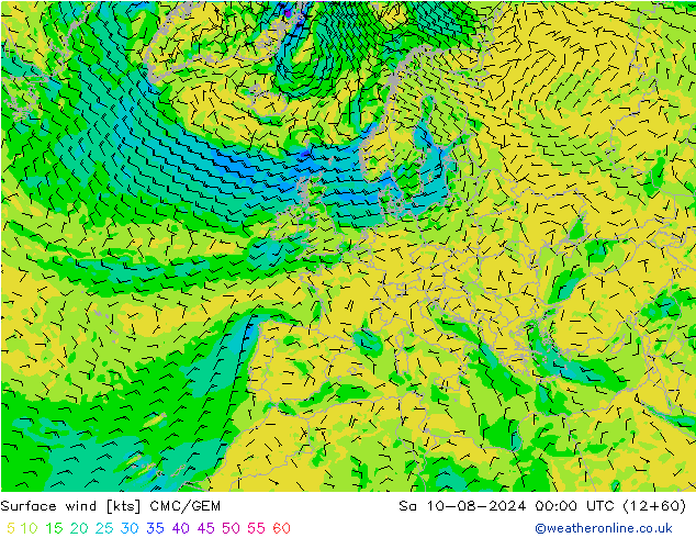 风 10 米 CMC/GEM 星期六 10.08.2024 00 UTC