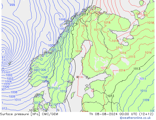 Luchtdruk (Grond) CMC/GEM do 08.08.2024 00 UTC