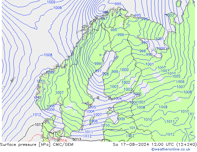 地面气压 CMC/GEM 星期六 17.08.2024 12 UTC