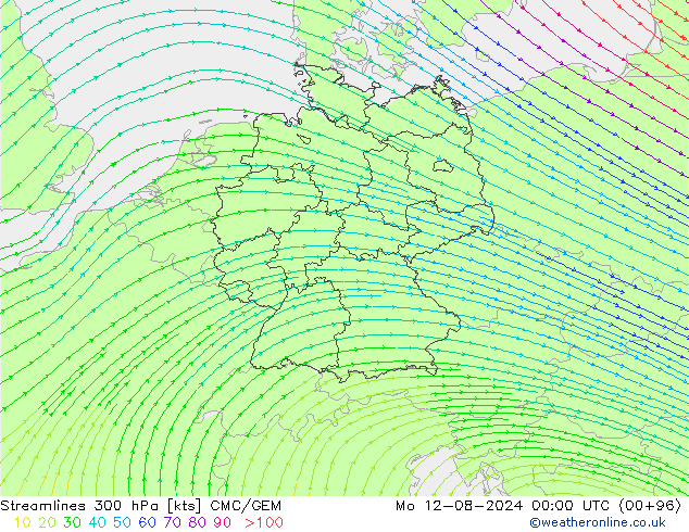 Stroomlijn 300 hPa CMC/GEM ma 12.08.2024 00 UTC