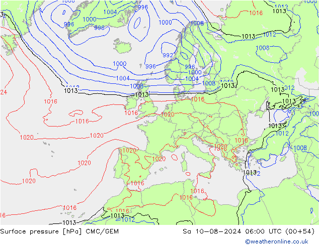 Luchtdruk (Grond) CMC/GEM za 10.08.2024 06 UTC