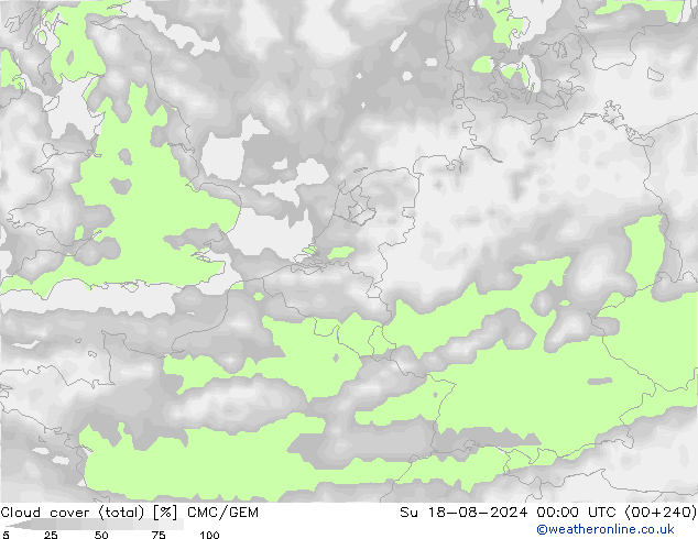 Bewolking (Totaal) CMC/GEM zo 18.08.2024 00 UTC