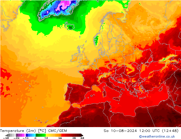 Temperatuurkaart (2m) CMC/GEM za 10.08.2024 12 UTC