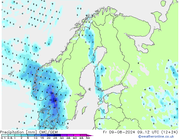 降水 CMC/GEM 星期五 09.08.2024 12 UTC