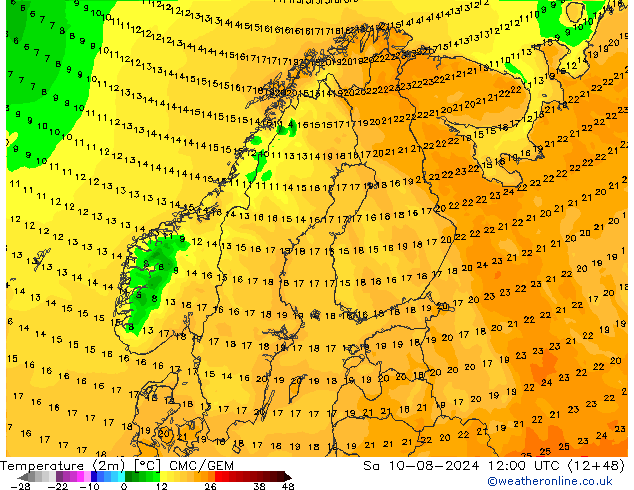温度图 CMC/GEM 星期六 10.08.2024 12 UTC