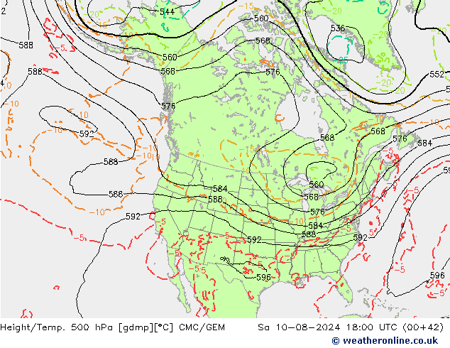 Height/Temp. 500 hPa CMC/GEM 星期六 10.08.2024 18 UTC