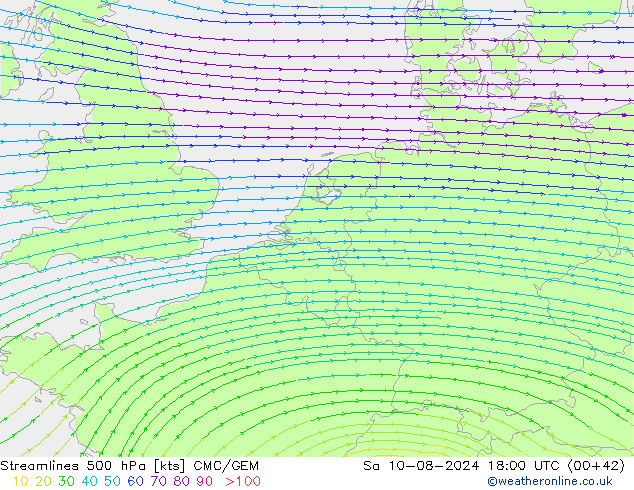 风 500 hPa CMC/GEM 星期六 10.08.2024 18 UTC