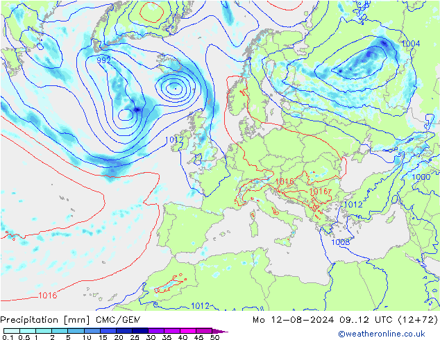 降水 CMC/GEM 星期一 12.08.2024 12 UTC