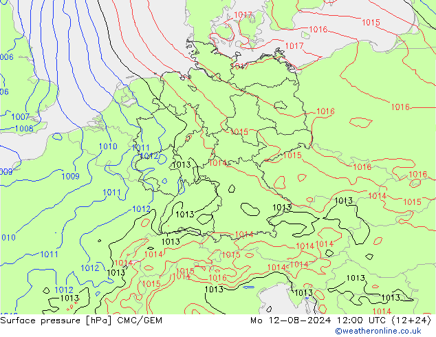 Luchtdruk (Grond) CMC/GEM ma 12.08.2024 12 UTC