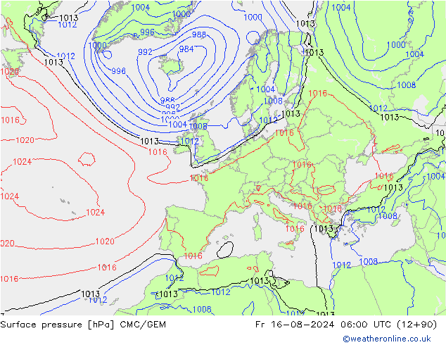 地面气压 CMC/GEM 星期五 16.08.2024 06 UTC