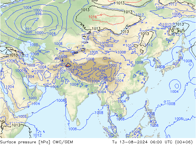 Luchtdruk (Grond) CMC/GEM di 13.08.2024 06 UTC