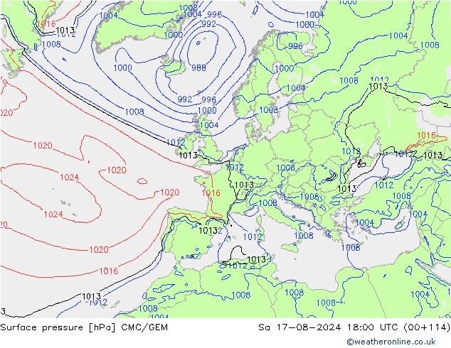 地面气压 CMC/GEM 星期六 17.08.2024 18 UTC