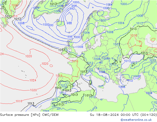 Luchtdruk (Grond) CMC/GEM zo 18.08.2024 00 UTC