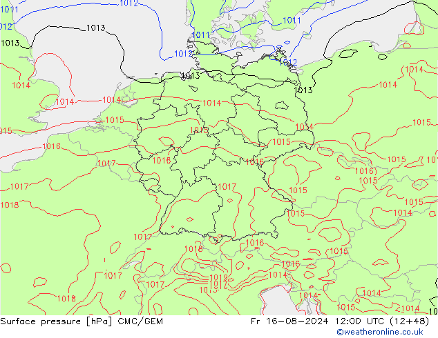 Luchtdruk (Grond) CMC/GEM vr 16.08.2024 12 UTC