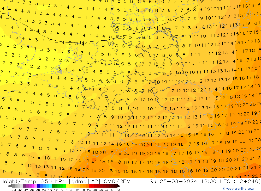 Hoogte/Temp. 850 hPa CMC/GEM zo 25.08.2024 12 UTC