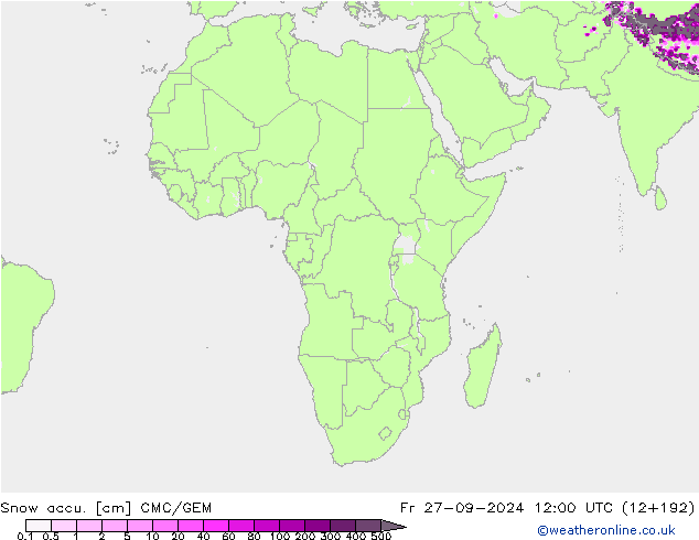 Snow accu. CMC/GEM Fr 27.09.2024 12 UTC