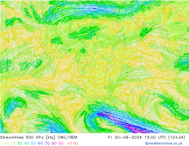 Linha de corrente 500 hPa CMC/GEM Sex 20.09.2024 12 UTC