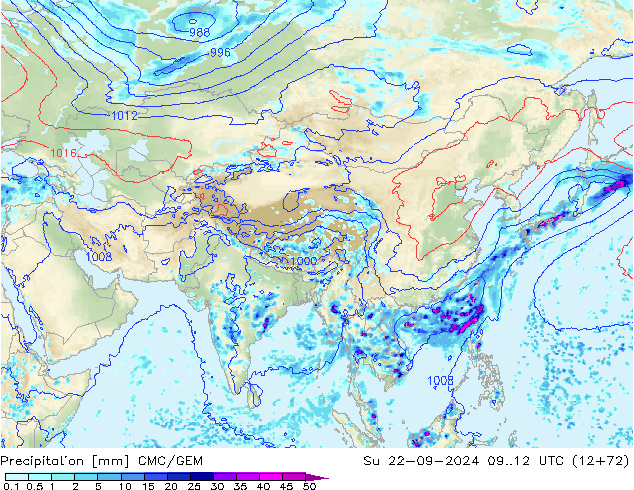 Precipitation CMC/GEM Su 22.09.2024 12 UTC