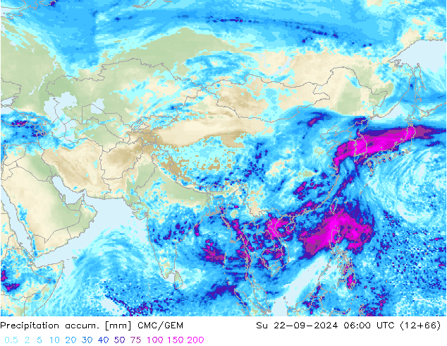 Precipitation accum. CMC/GEM Вс 22.09.2024 06 UTC